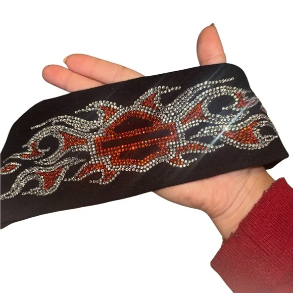 Harley-Davidson Black Headband with Red and Silver Rhinestones - Picture 4 of 4
